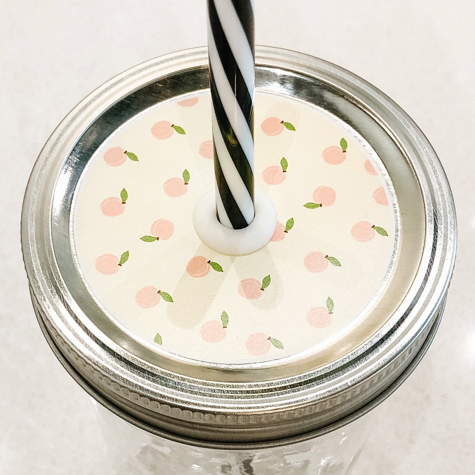 A Peaches n' Cream -with Peach Mason Jar Straw Lid design