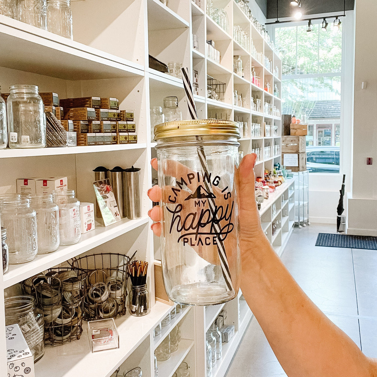 Camping Is My Happy Place Mason Jar Tumbler
