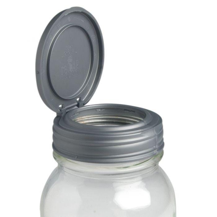 Grey reCAP 'FLIP' Cap and can be used as a Mason Jar Flip Top Lid on a white background