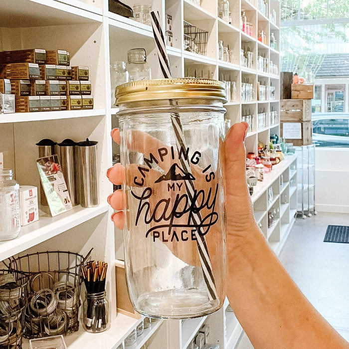 Camping Is My Happy Place Mason Jar Tumbler