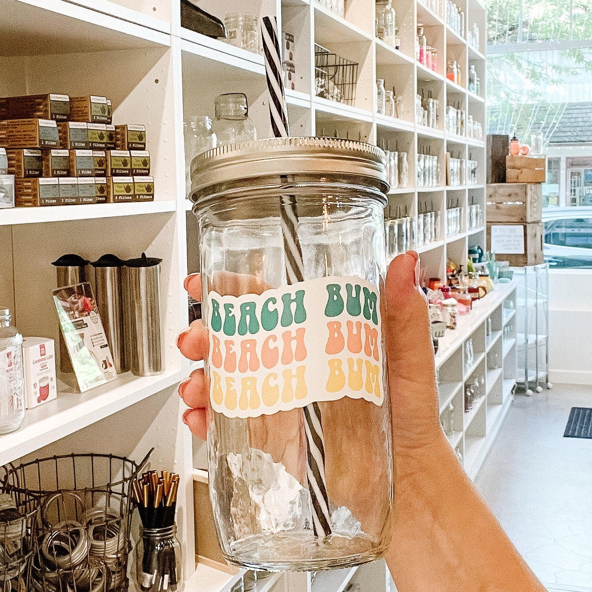 Beach Bum Retro Mason Jar Tumbler