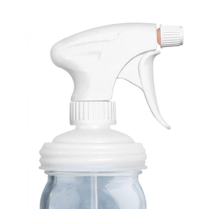White reCAP mason jar spray bottle lid on a white background