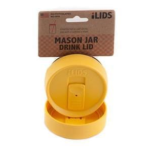 Yellow reusable drink lid for a mason jar against a white background