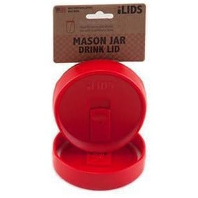 Red reusable drink lid for a mason jar against a white background