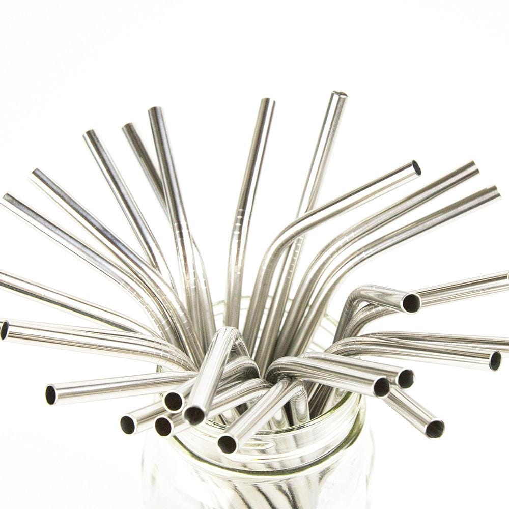 8 inch bent silver stainless steel reusable straw