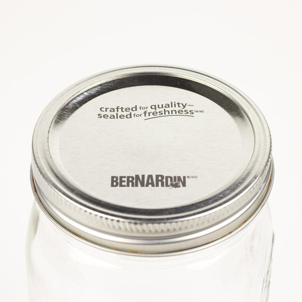 close up of a silver wide mouth Bernardin canning lid