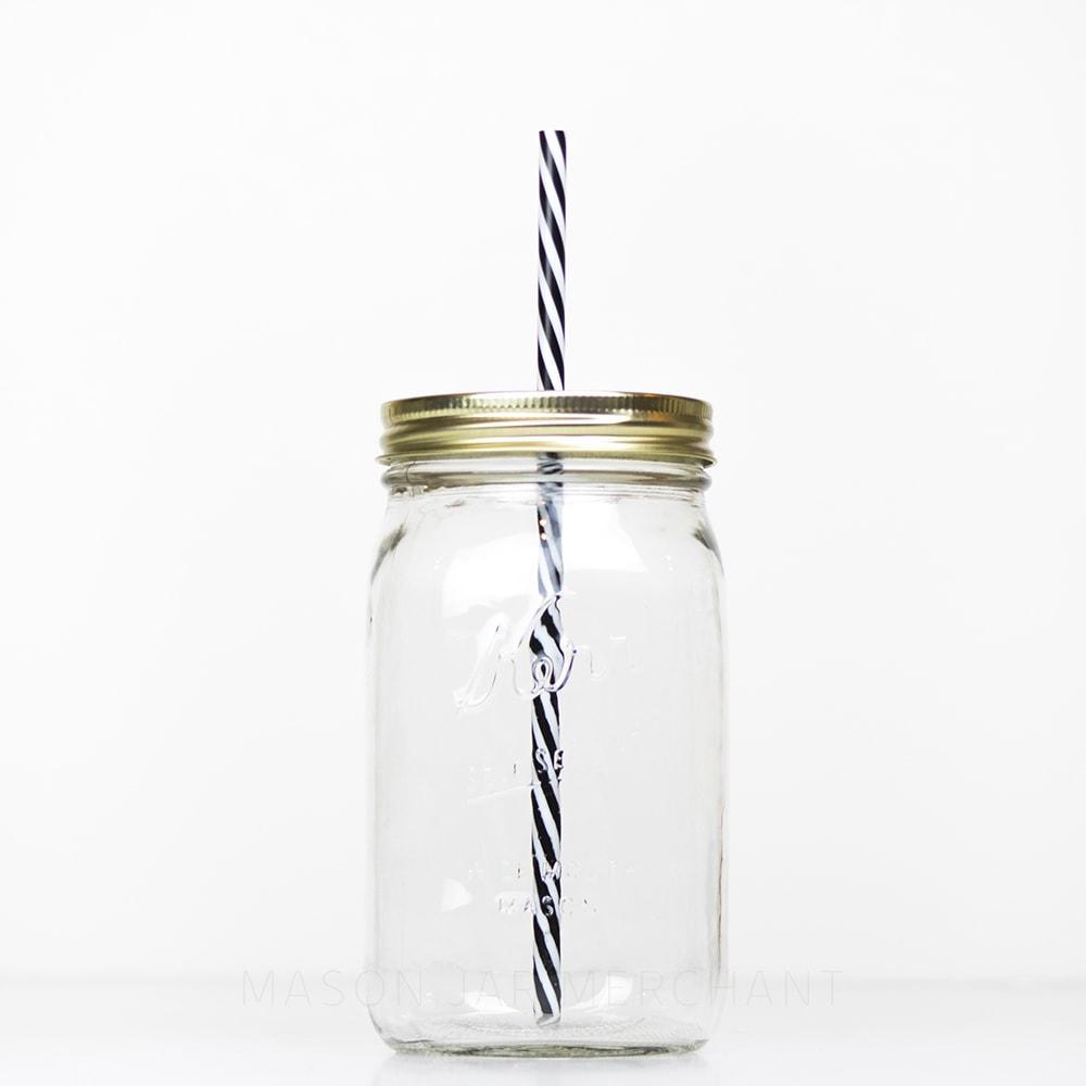 32 oz wide mouth reusable glass mason jar tumbler with straw lid and reusable straw