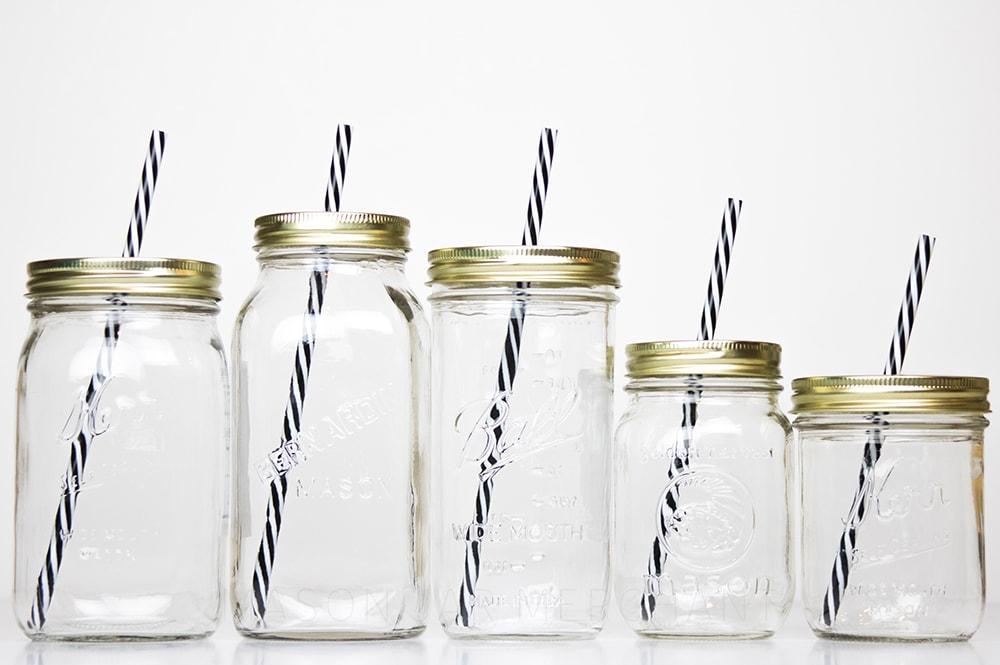 reusable glass mason jar tumbler available in five sizes