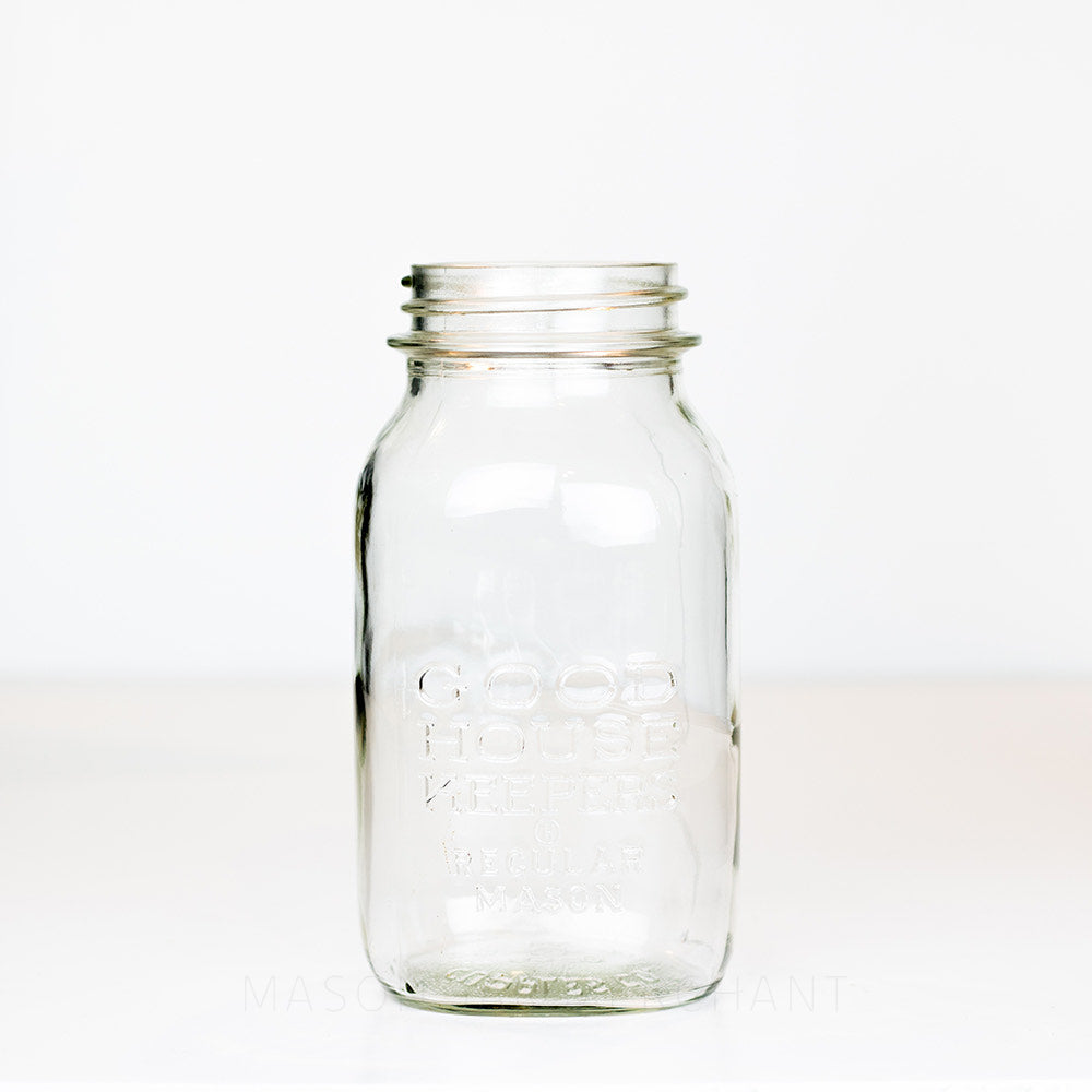 Good Housekeepers regular mouth quart mason jar on a white background