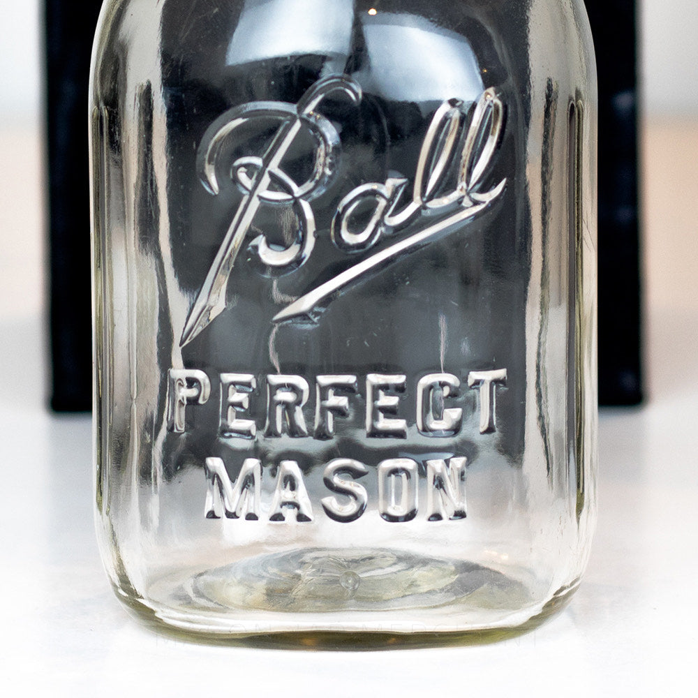 Closeup of Ball Perfect Mason jar logo