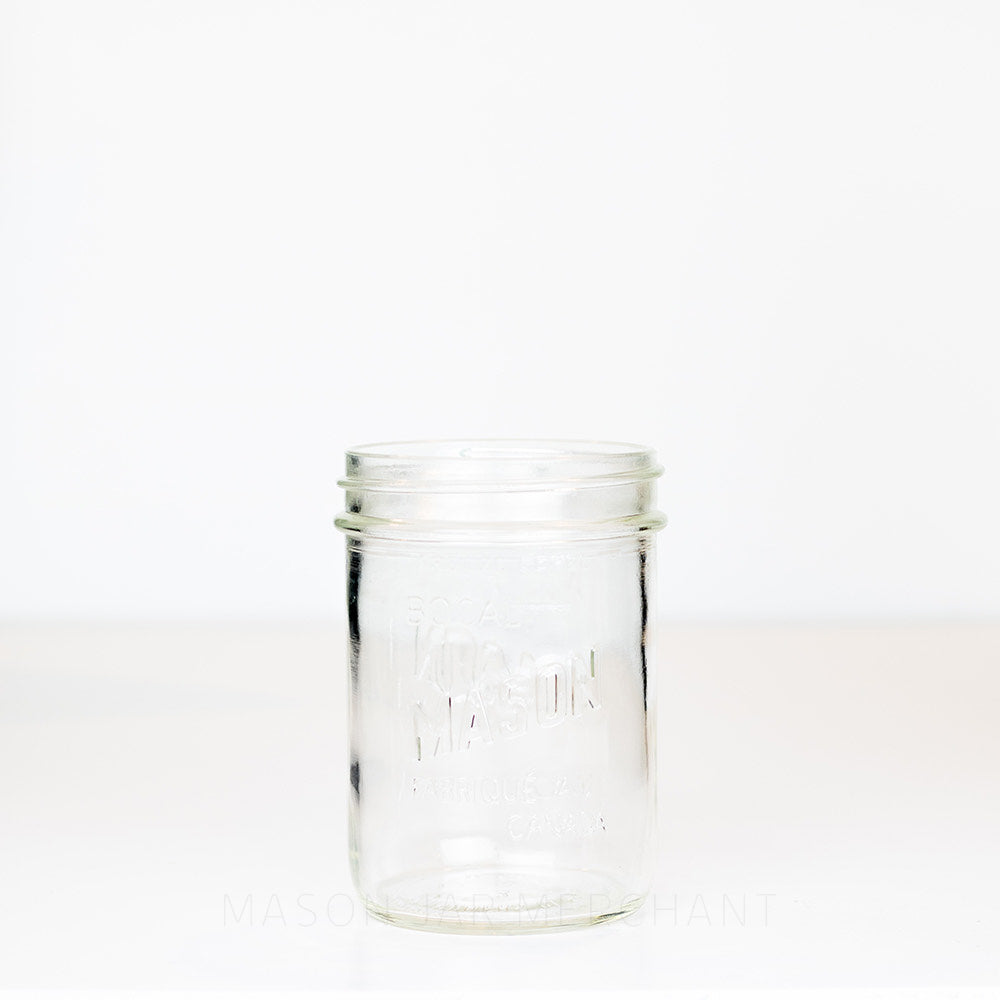 Canadian mason wide mouth pint jar against a white background