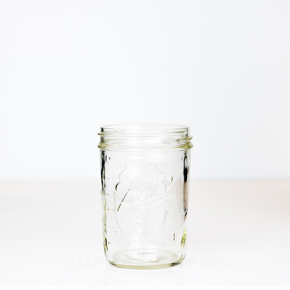 Wide mouth pint Ball mason jar against a white background 