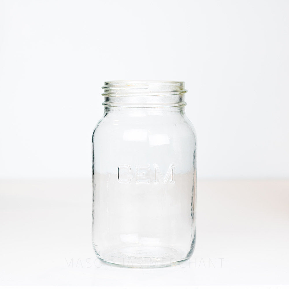 GEM - Gem Mouth Quart Mason Jar photographed on a white background 