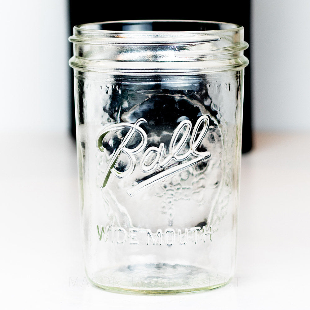 close up of a Wide mouth pint Ball mason jar against a white background