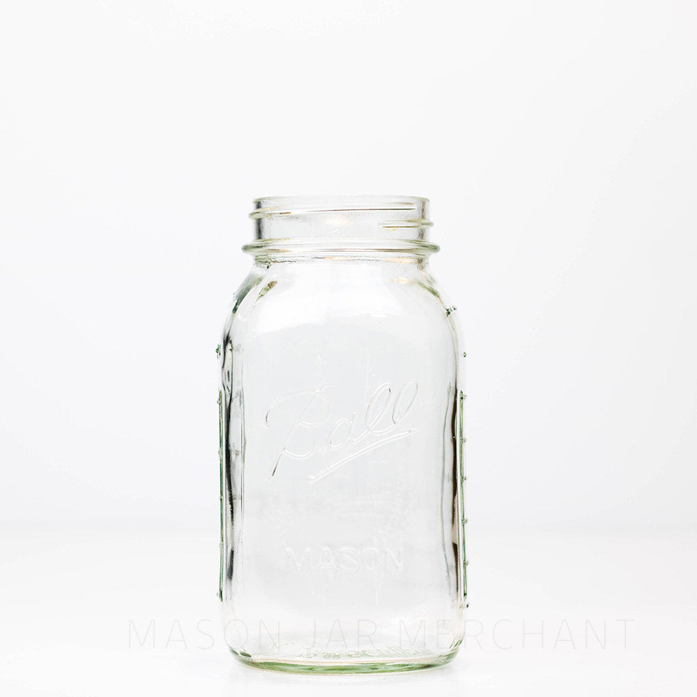Ball regular mouth quart American Bicentennial mason jar against a white background 