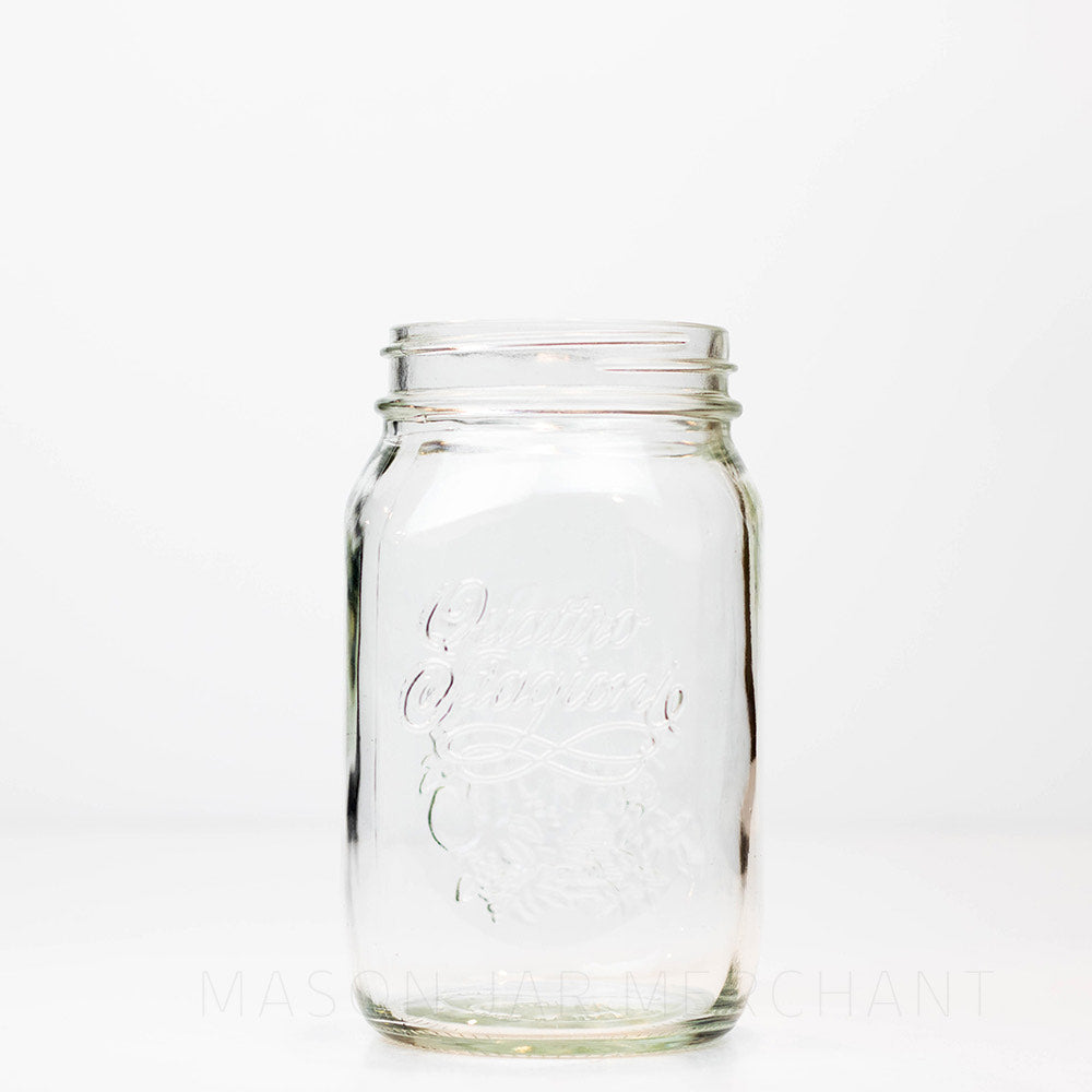 Quattro Stagioni wide mouth quart mason jar against a white background