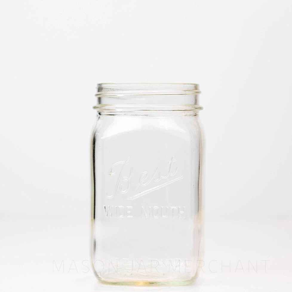 Wide mouth pint mason jar with Best wide mouth logo, against a white background