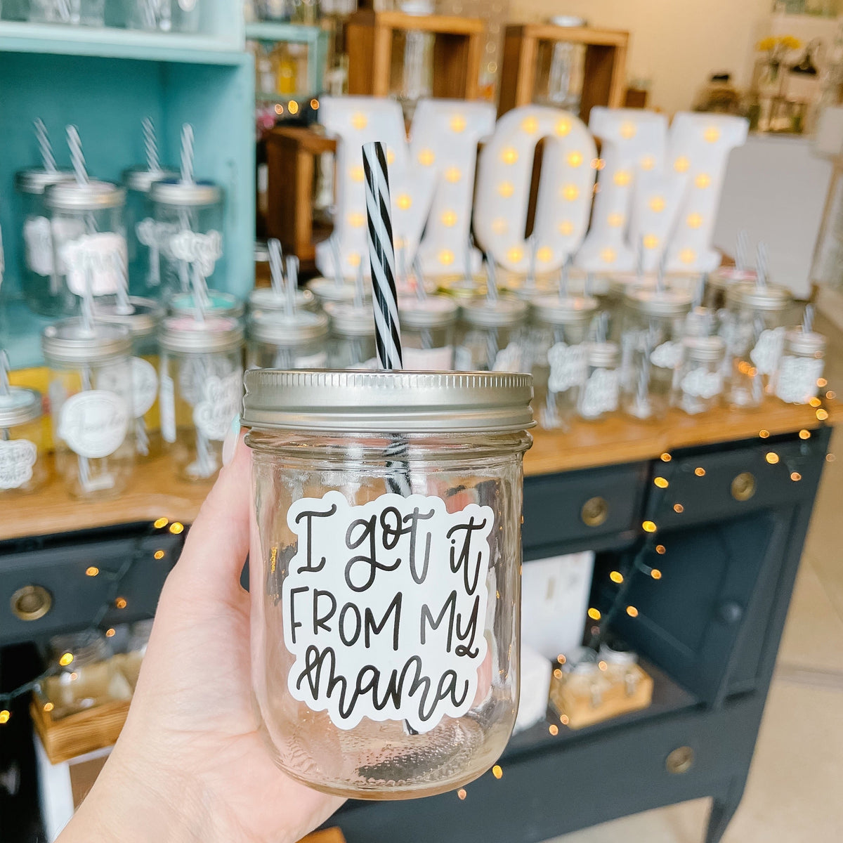 I Got It From My Mama Mason Jar Tumbler
