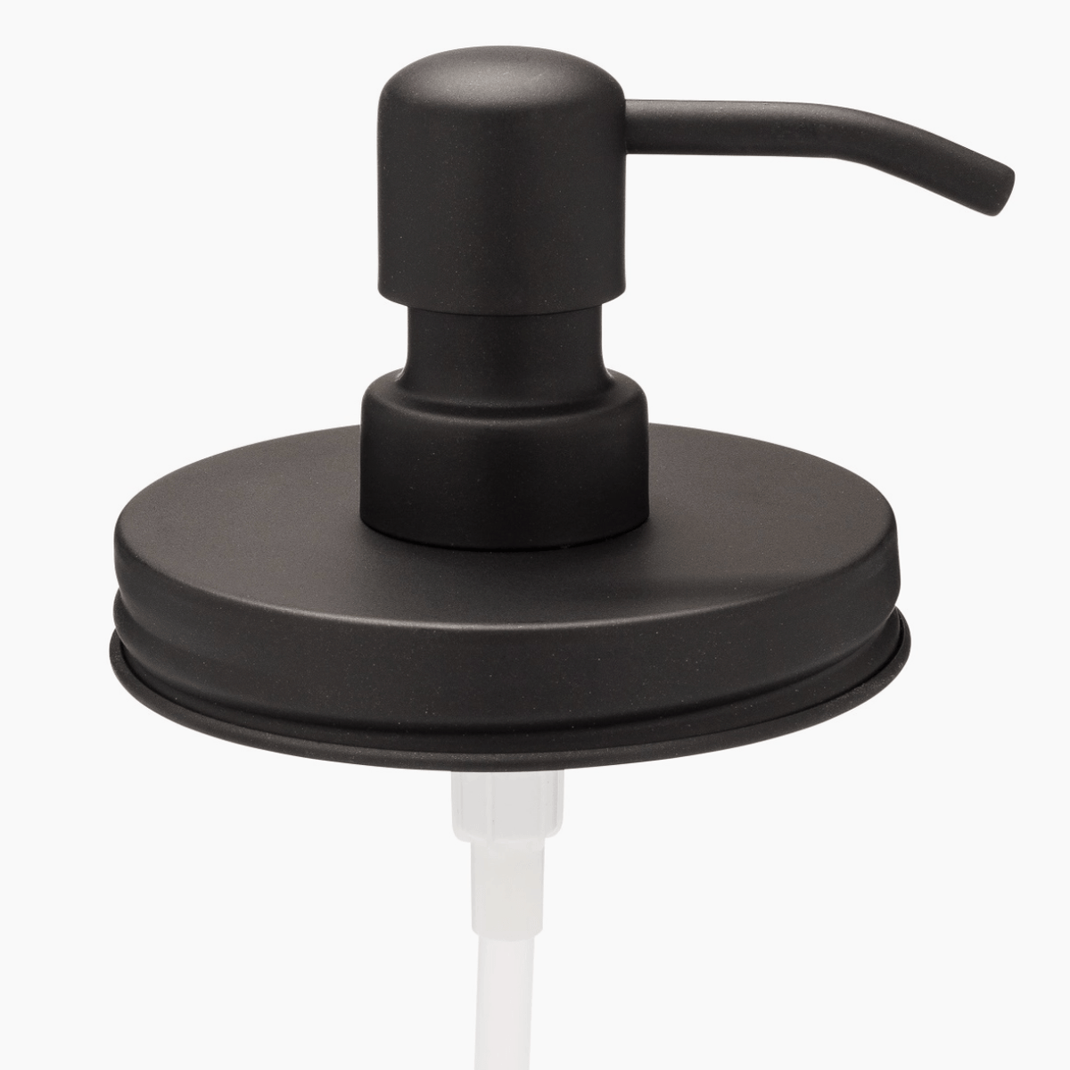 Photo of a black wide mouth soap dispenser.