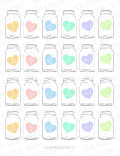 Printable Valentine Mason Jars Large Candy Hearts - All File Types - Mason  Jar Merchant