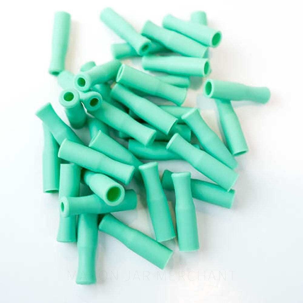 Aqua silicone straw tips for stainless steel straws, set against a white background.