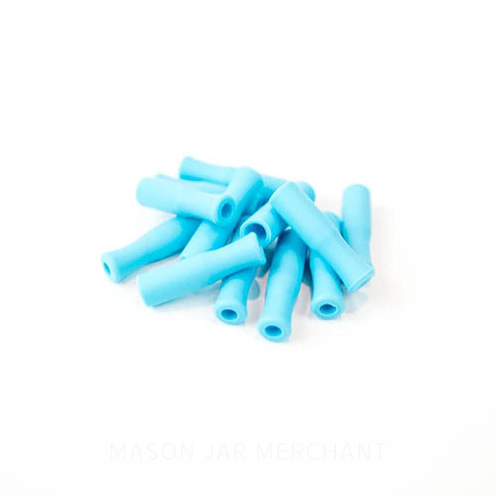 Sky blue silicone straw tips for stainless steel straws, set against a white background.