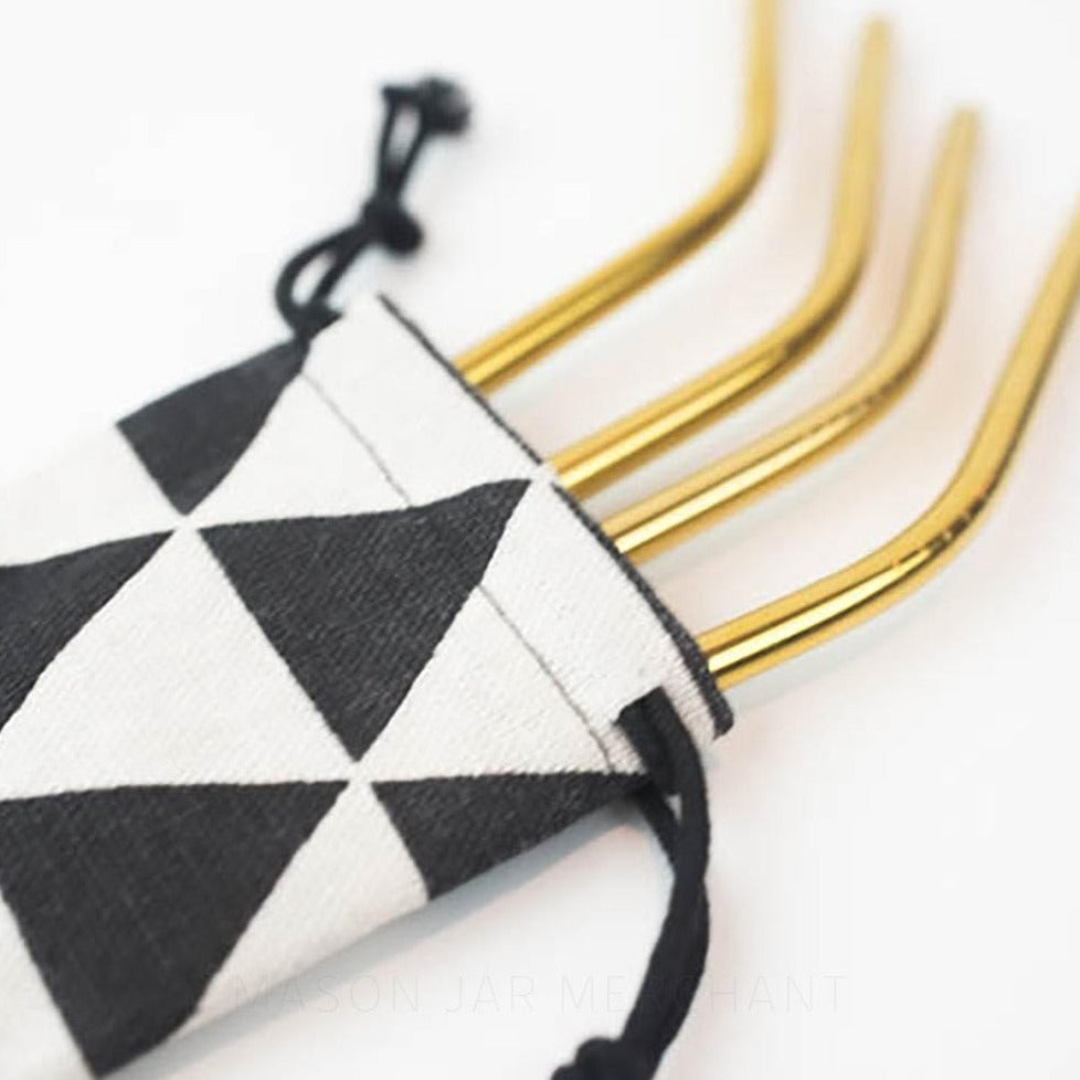 Triangle Print Reusable Straw Drawstring Bag
