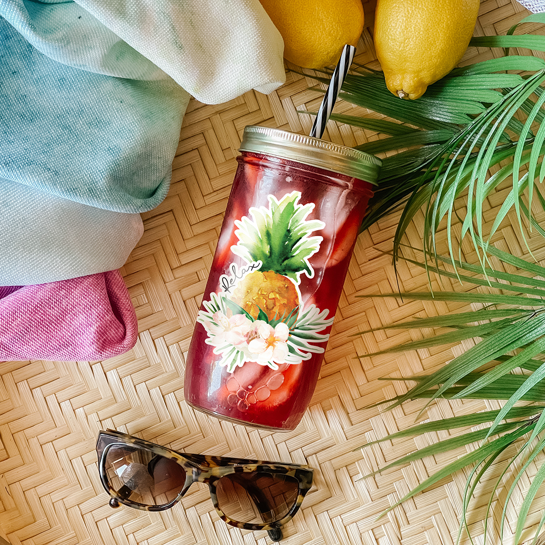 Tropical Leaves Tumbler with Handle