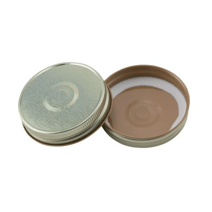 two solid metallic silver regular mouth lined lids on a white background