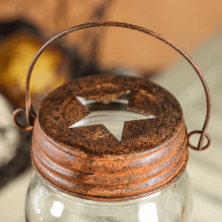 Brown rusty Rustic Star Cutout Hanging Mason Jar Lid