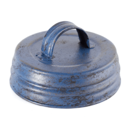 Rustic Blue Enamel Lid With Handle on a white background