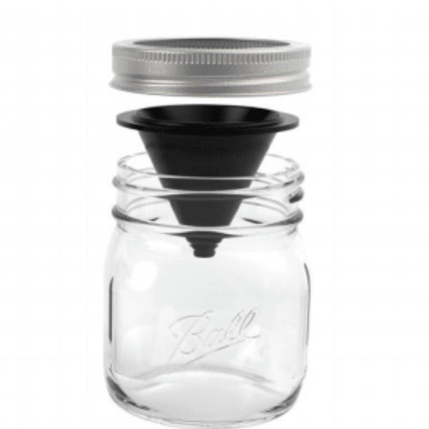 Photo of a mason jar with fruit fly trap.