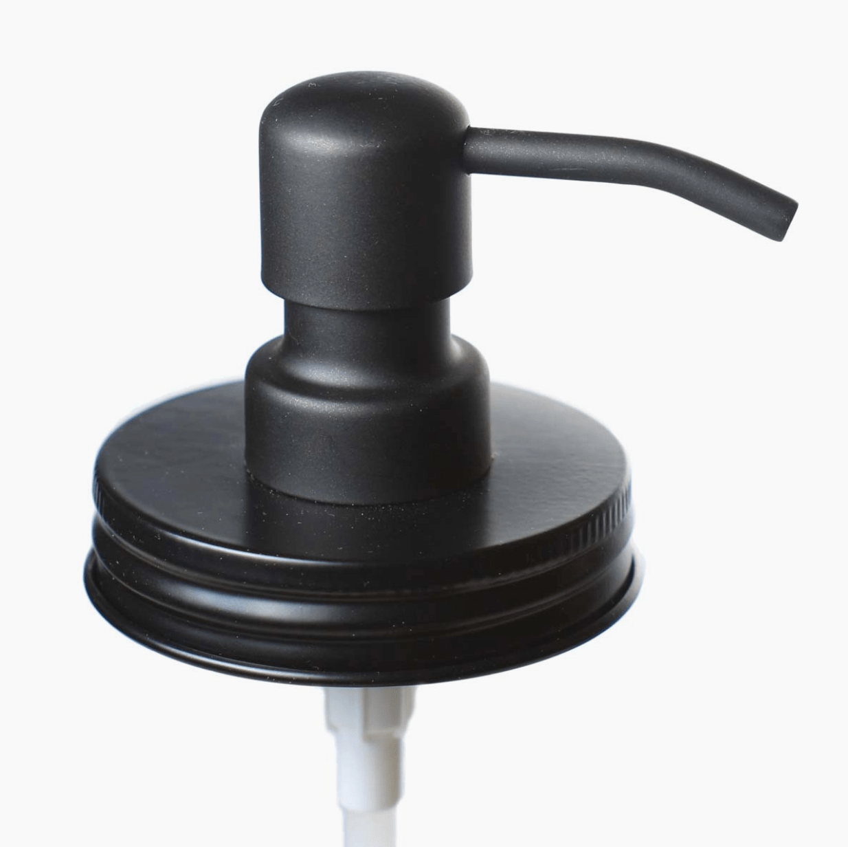 Photo of a black stainless steel regular mouth soap pump lid