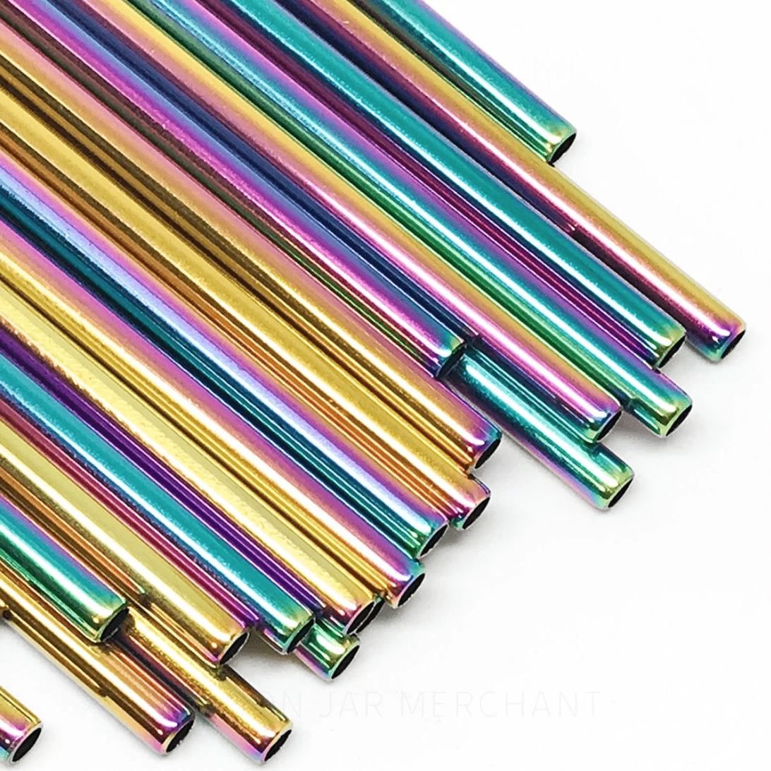 15-Piece Reusable Drinking Metal Straws Set Reflective Rainbow Colored  Stainless Steel Eco Friendly