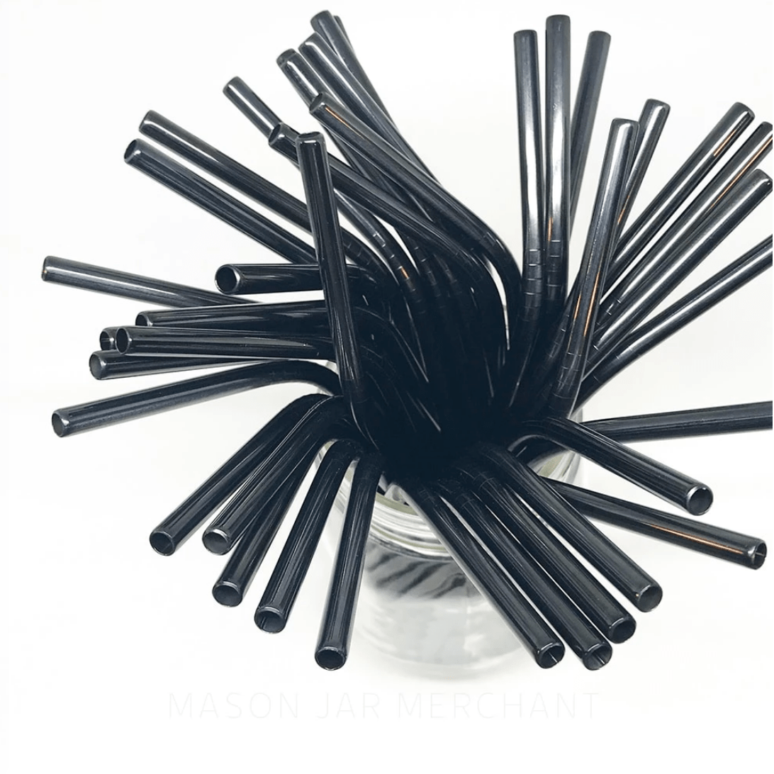 8 inch bent black stainless steel reusable straw