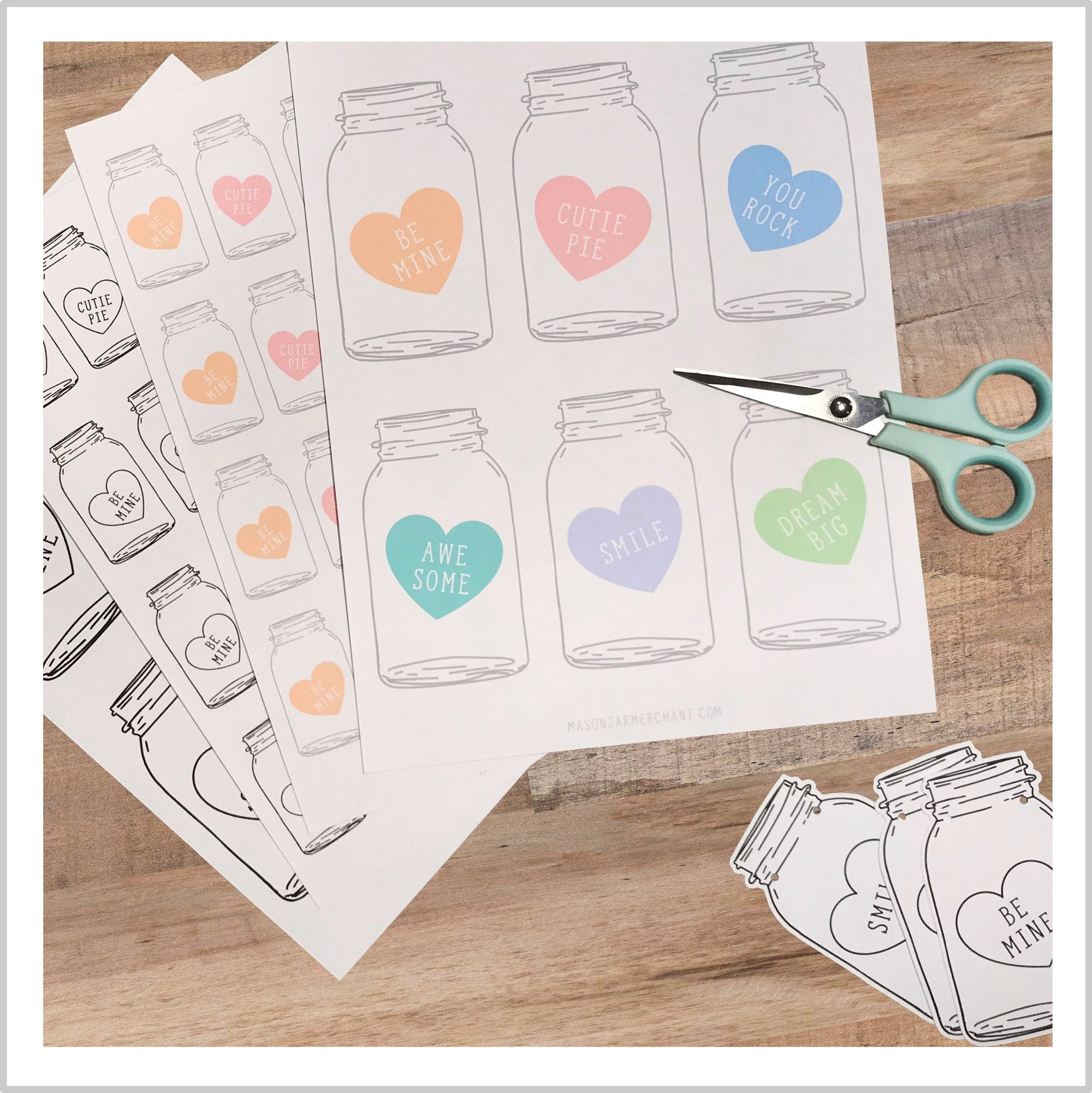 download color and cut mason jar shaped valentines