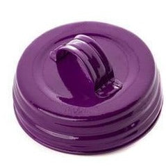 Purple vintage look enamel mason jar lid shown on a white background.